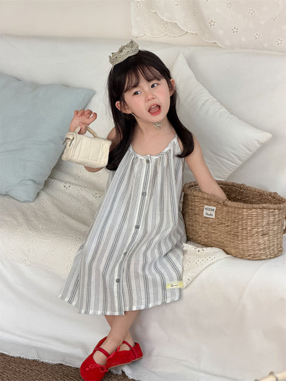 ノースリーブワンピース Vertical Stripe Sundress Labeled Dress ストライプ柄 キャミワンピース【mh0012187】