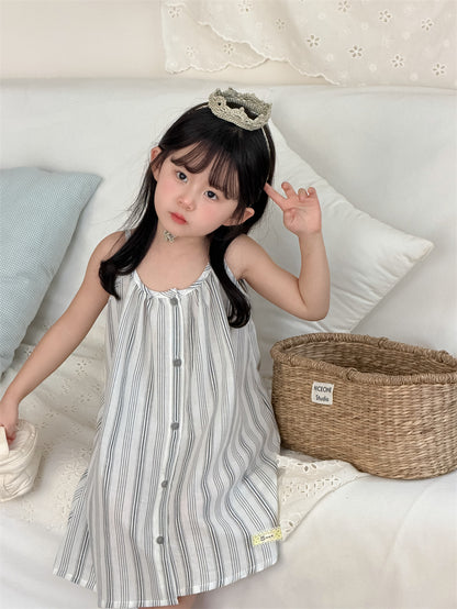 ノースリーブワンピース Vertical Stripe Sundress Labeled Dress ストライプ柄 キャミワンピース【mh0012187】