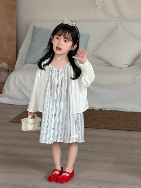 ノースリーブワンピース Vertical Stripe Sundress Labeled Dress ストライプ柄 キャミワンピース【mh0012187】