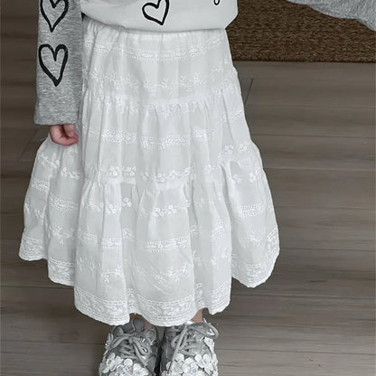 スカート White / 18M (80) キッズスカート フラワー刺繍ミモレ丈Aラインスカート【mh0008912】