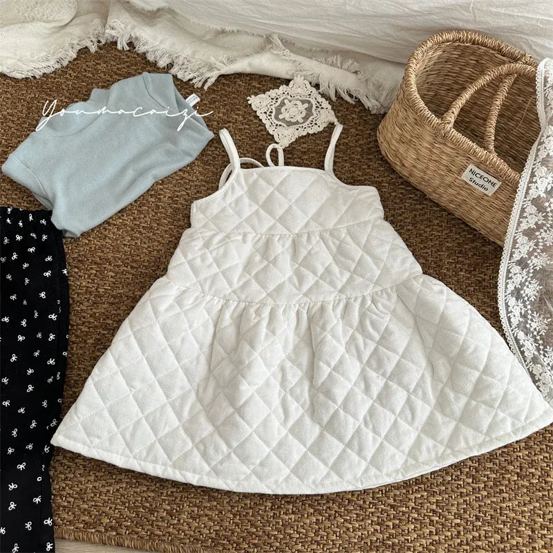 ノースリーブワンピース White / 18M (80) キッズワンピース キルティングキャミソールサスペンダーティアードワンピース【mh0007919】
