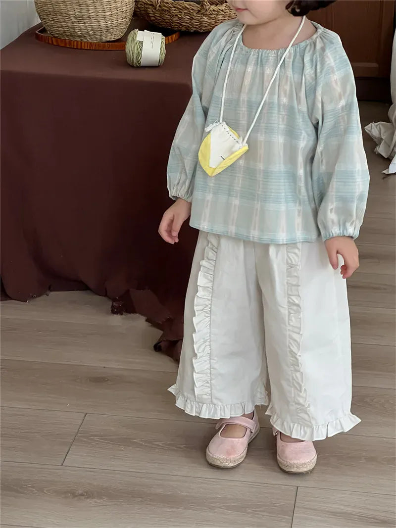 ロングパンツ・スウェットパンツ White / 18M  (80cm) キッズパンツ センター裾フリルワイドルーズロングパンツ【mh0008901】