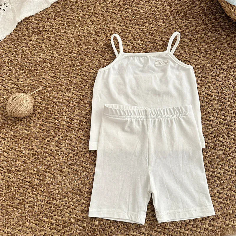 ノースリーブセットアップ White / 80cm キッズセットアップ 2点セット キャミソール+ショートレギンスパンツ レターロゴワンポイント 3カラー【mh0005306】