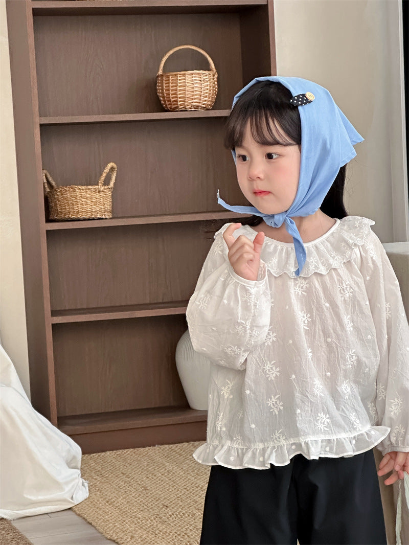 長袖シャツ・ブラウス White / 80cm Embroidery Lace Cotton Shirt 刺繍 襟付きブラウス【mh0012197】