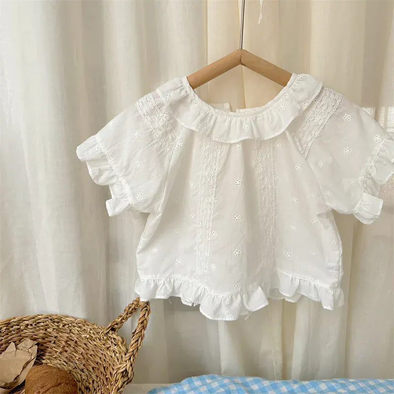 半袖シャツ・ブラウス White / 80cm キッズトップス 半袖ブラウス レース刺繍 ベージュ【mh0005313】