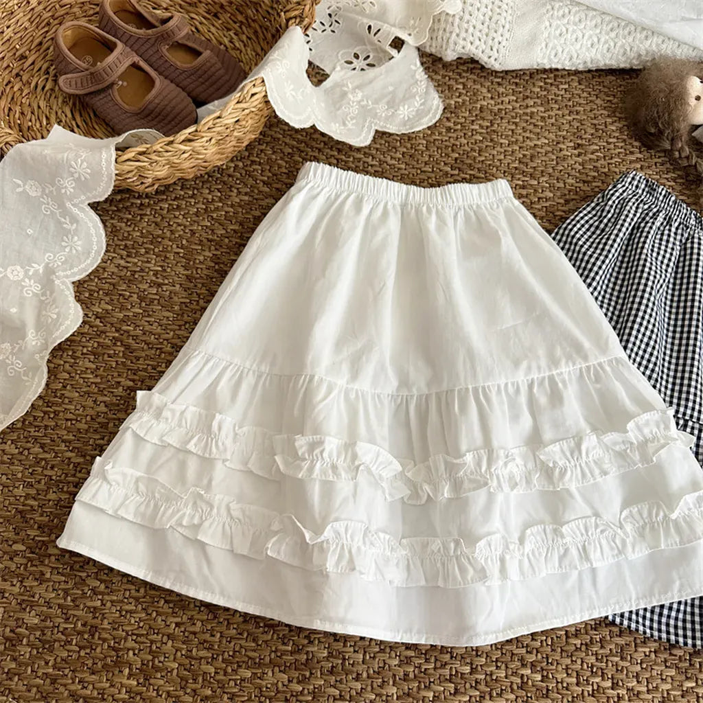 スカート White / 80cm ギンガムチェックフリルティアードスカート【mh0011258】