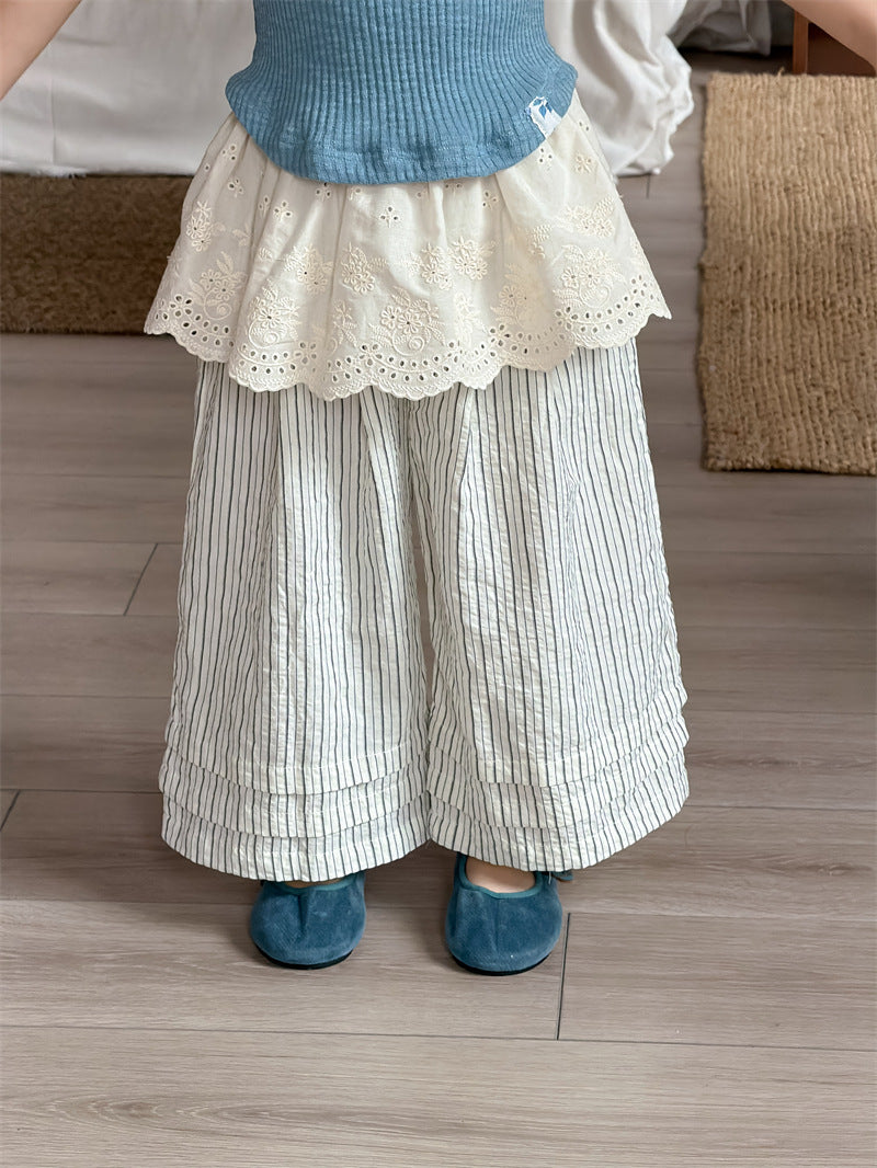ロングパンツ・スウェットパンツ White / 80cm Vertical Frilled Wide Leg Pants フリル ワイドパンツ【mh0012201】