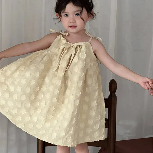 ノースリーブワンピース Yellow / 18M (80) キッズワンピース フラワー水玉エンボスキャミソールワンピース【mh0008908】