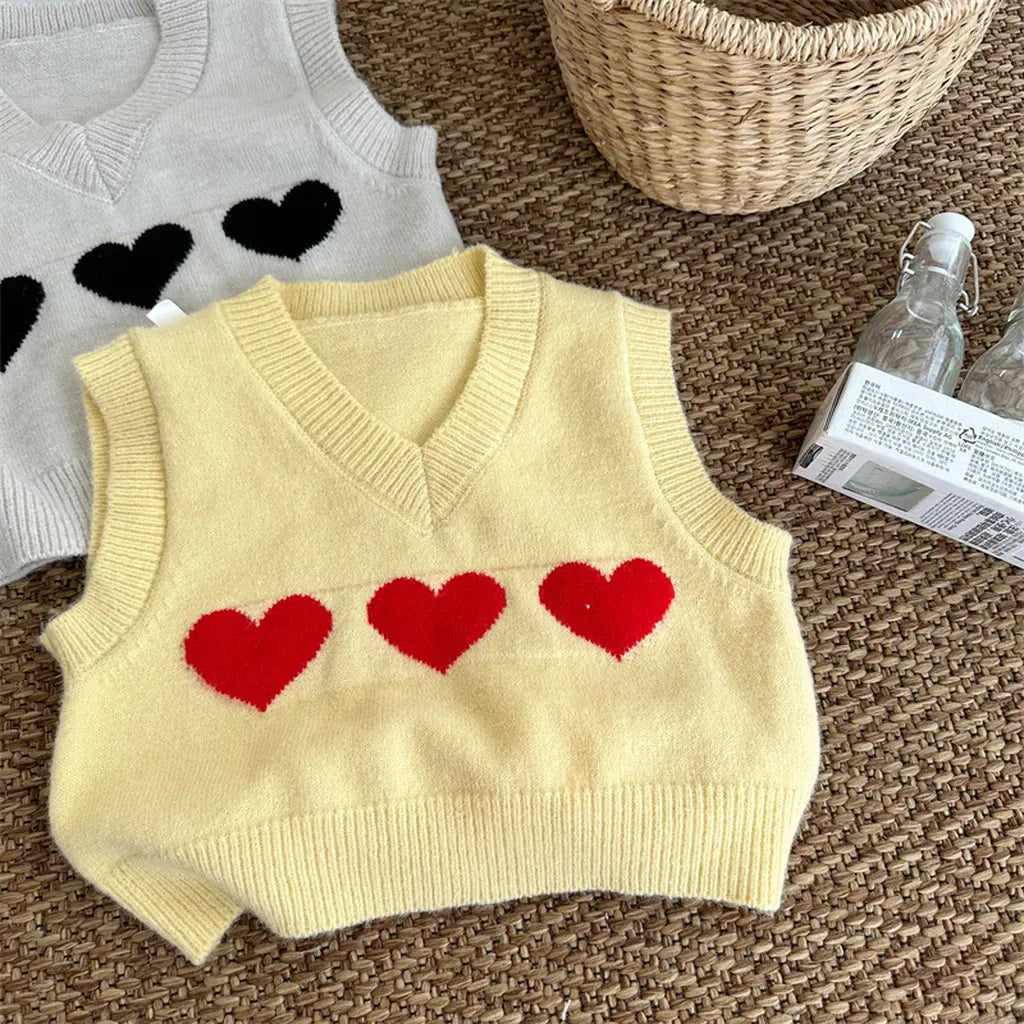 ベスト Yellow / 80cm ハートモチーフVネックニットベスト【mh0011260】
