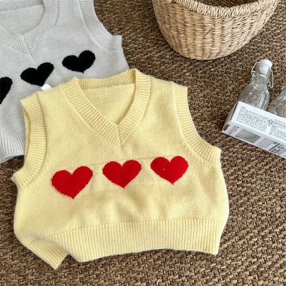 ベスト Yellow / 80cm ハートモチーフVネックニットベスト【mh0011260】