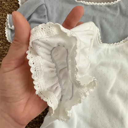 半袖Tシャツ キッズトップス 半袖パフスリーブカットソー ブラウス レースニット 3カラー【mh0005016】