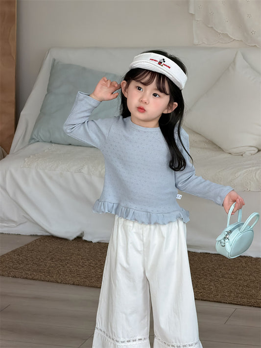 長袖Tシャツ Blue / 80cm Lace Hem Long Sleeve T-Shirt レース裾 長袖Tシャツ【mh0012200】