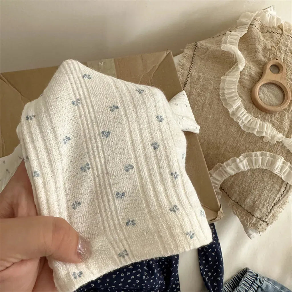 長袖Tシャツ 小花プリントレースネック長袖Tシャツ【mh0011259】