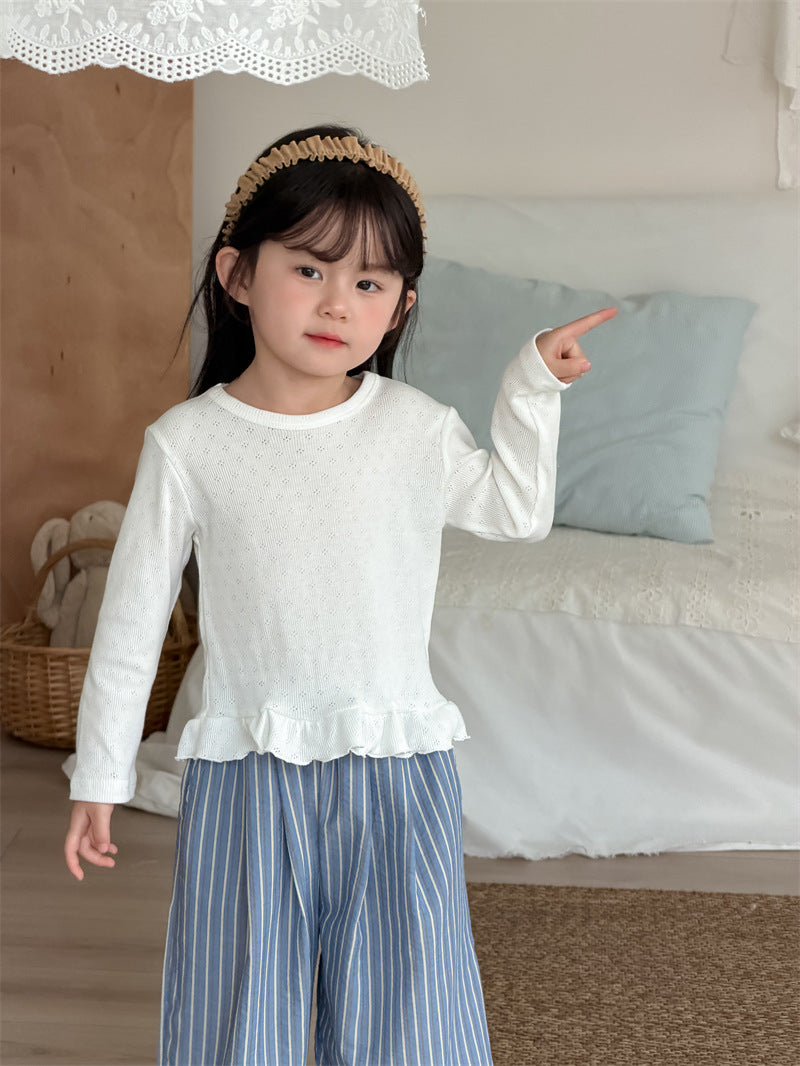 長袖Tシャツ White / 80cm Lace Hem Long Sleeve T-Shirt レース裾 長袖Tシャツ【mh0012200】
