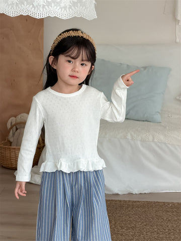 長袖Tシャツ White / 80cm Lace Hem Long Sleeve T-Shirt レース裾 長袖Tシャツ【mh0012200】