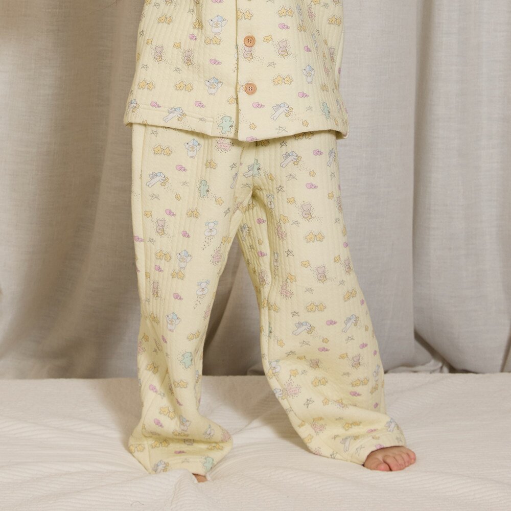 長袖パジャマ Beige Bear Pants / 170cm yummy&rocky | Cotton Embroidery Print Home Set コットン刺繍プリントルームウェア【mh0020096】