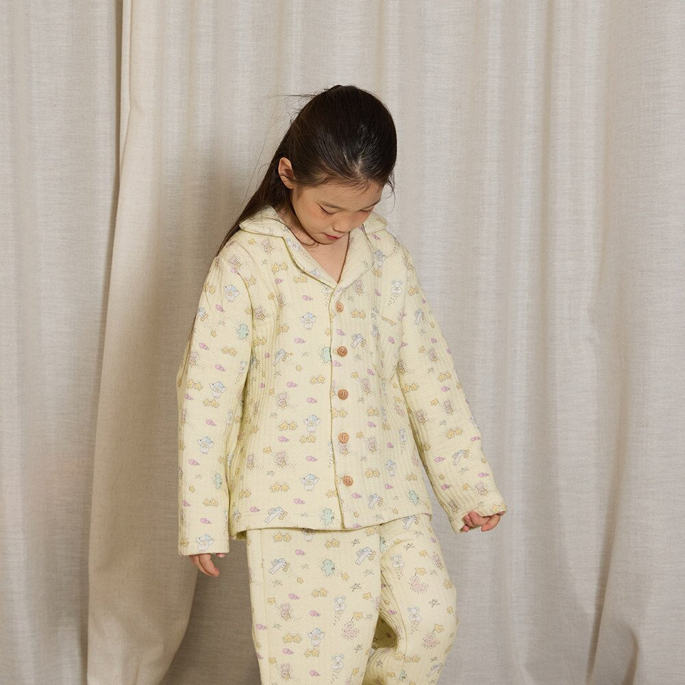 長袖パジャマ Beige Bear Tops / 170cm yummy&rocky | Cotton Embroidery Print Home Set コットン刺繍プリントルームウェア【mh0020096】