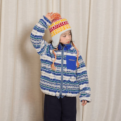 カーディガン・パーカー Blue / 110cm yummy&rocky | Imitation Lambswool Zipper Shirt スタンドカラーボアジップシャツ【mh0020098】