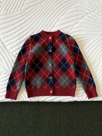 長袖セットアップ Cardigan / 110cm yummy&rocky | Checkerboard Wool Soft Knit Set Up チェッカーボード ウール セットアップ【mh0020040】