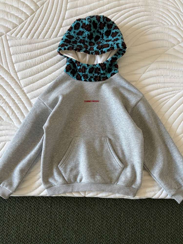 トレーナー・フーディ Dark gray / 110cm yummy&rocky | 3D Leopard Print Splicing Hoodie レオパード柄 裏起毛 フーディー【mh0020059】
