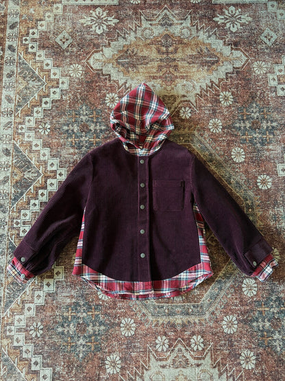 ショートコート・ジャケット・ジャンパー Dark Purple / 110cm yummy&rocky | Cotton Corduroy Patchwork Jacket コーデュロイ配色切替フードジャケット【mh0020100】