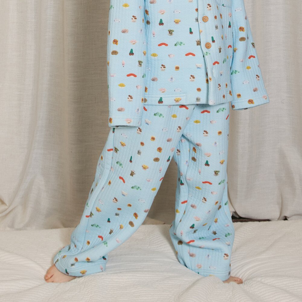 長袖パジャマ Light Blue Pants / 170cm yummy&rocky | Cotton Embroidery Print Home Set コットン刺繍プリントルームウェア【mh0020096】