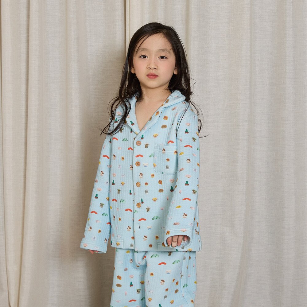 長袖パジャマ Light Blue Tops / 170cm yummy&rocky | Cotton Embroidery Print Home Set コットン刺繍プリントルームウェア【mh0020096】