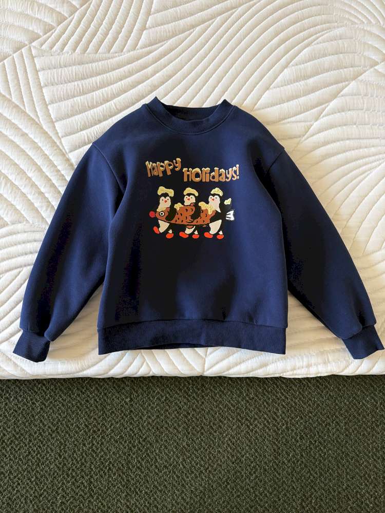 トレーナー・フーディ Navy Blue / 110cm yummy&rocky | 3D Penguin Luminous Plush Hoodie ペンギン 蓄光プリント 裏起毛 スウェット【mh0020060】