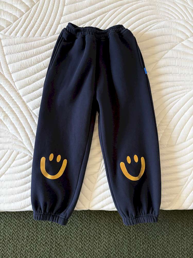 長袖セットアップ Navy Blue sweatpants / 110cm yummy&rocky | Grating Anti-Static Fleece Tracksuit スマイリープリント 裏起毛 セットアップ【mh0020055】