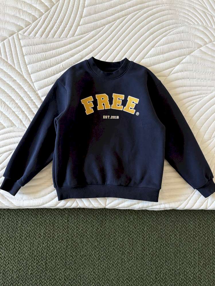 長袖セットアップ Navy blue sweatshirt / 110cm yummy&rocky | Patch Embroidery Printed Fleece Set 刺繍入り プリント裏起毛 セットアップ【mh0020051】