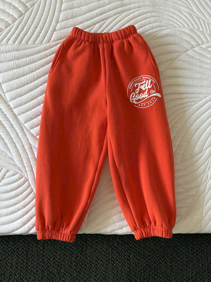 長袖セットアップ Orange sweatpants / 110cm yummy&rocky | Patch Embroidery Printed Fleece Set 刺繍入り プリント裏起毛 セットアップ【mh0020051】