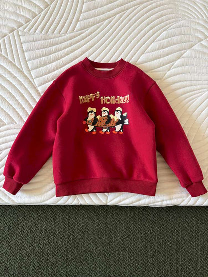 トレーナー・フーディ Red / 110cm yummy&rocky | 3D Penguin Luminous Plush Hoodie ペンギン 蓄光プリント 裏起毛 スウェット【mh0020060】