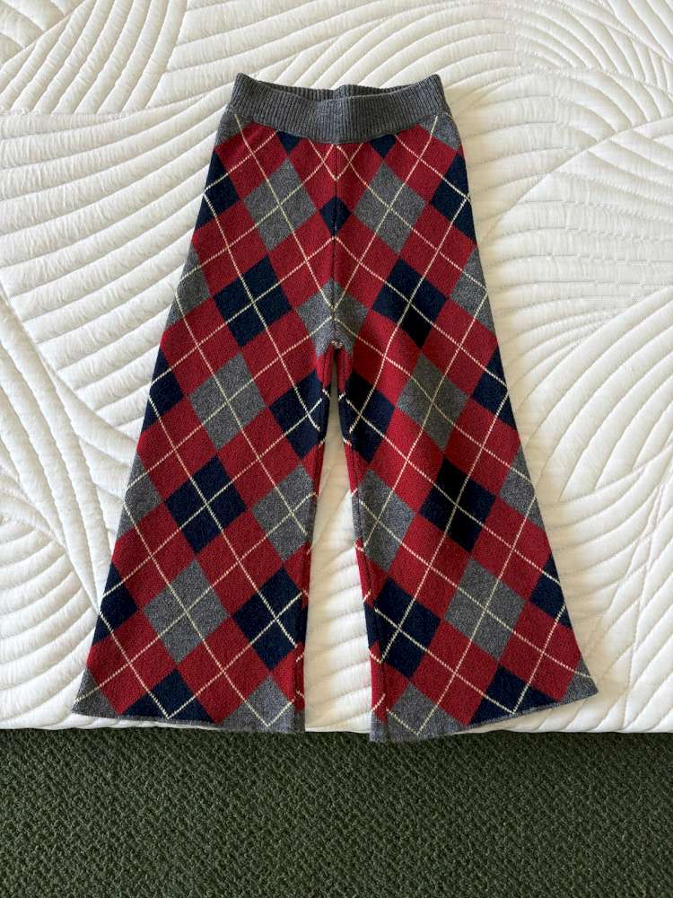 長袖セットアップ Straight-leg pants / 110cm yummy&rocky | Checkerboard Wool Soft Knit Set Up チェッカーボード ウール セットアップ【mh0020040】