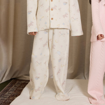 長袖パジャマ White Pony Pants / 170cm yummy&rocky | Cotton Embroidery Print Home Set コットン刺繍プリントルームウェア【mh0020096】