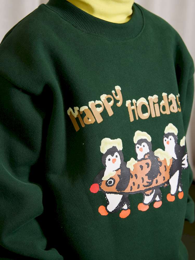 トレーナー・フーディ yummy&rocky | 3D Penguin Luminous Plush Hoodie ペンギン 蓄光プリント 裏起毛 スウェット【mh0020060】