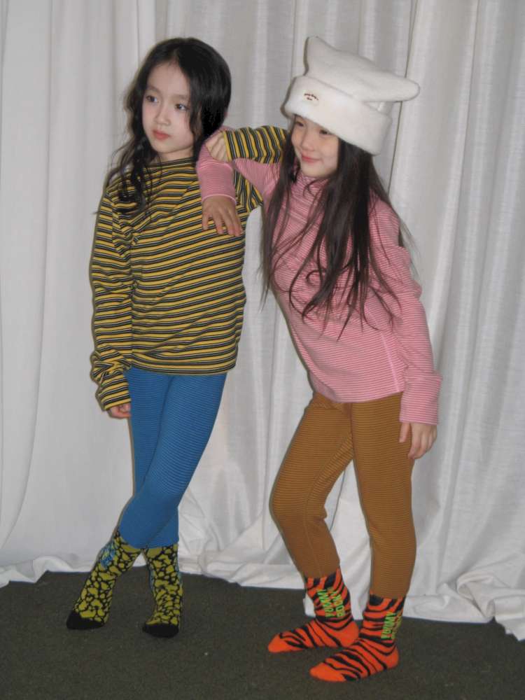 レギンスパンツ yummy&rocky | Antibacterial Striped Stretch Leggings 抗菌 防寒 配色ボーダー レギンス【mh0020064】