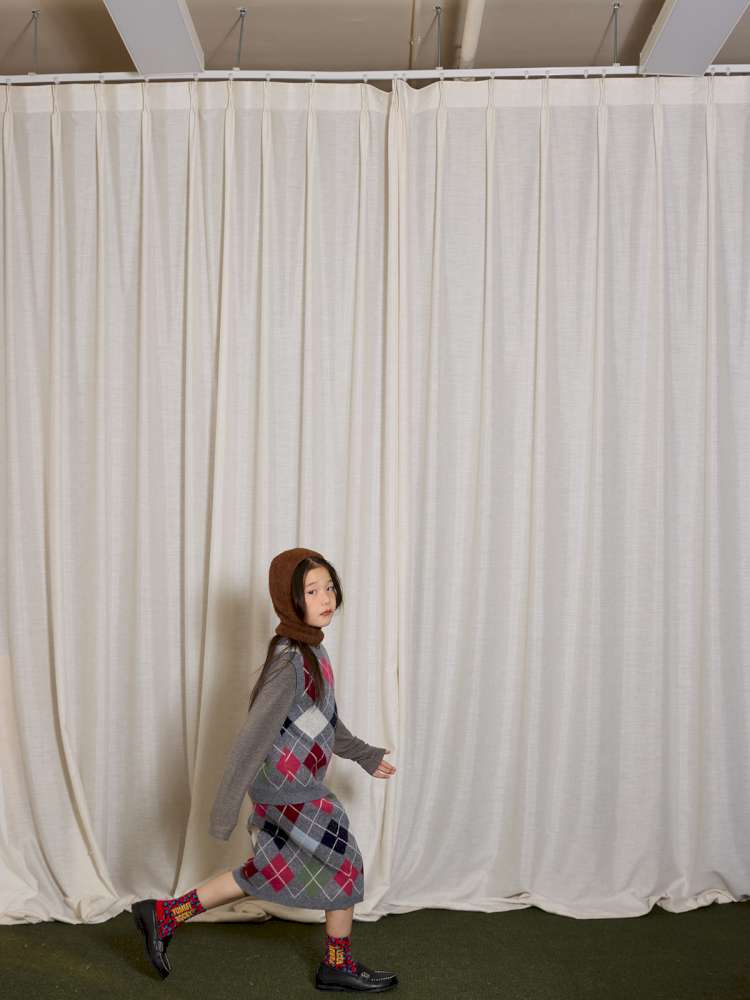 長袖セットアップ yummy&rocky | Checkerboard Wool Soft Knit Set Up チェッカーボード ウール セットアップ【mh0020040】