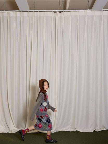 長袖セットアップ yummy&rocky | Checkerboard Wool Soft Knit Set Up チェッカーボード ウール セットアップ【mh0020040】