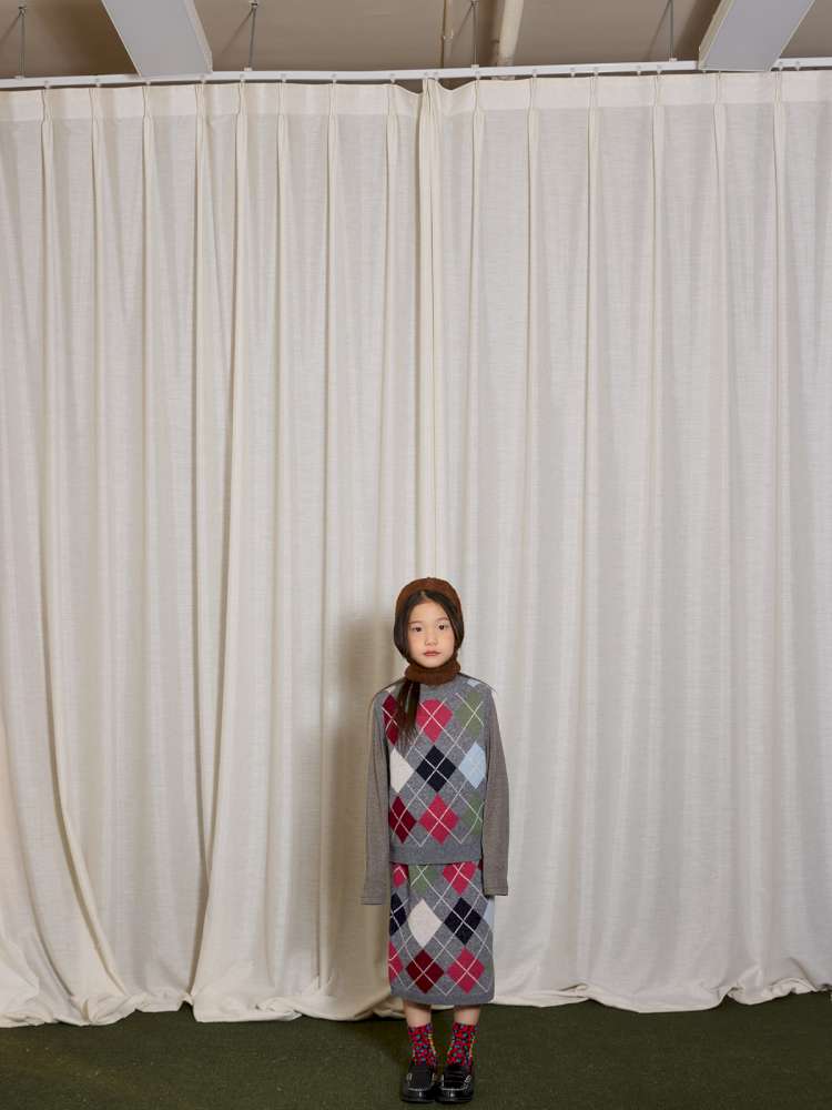 長袖セットアップ yummy&rocky | Checkerboard Wool Soft Knit Set Up チェッカーボード ウール セットアップ【mh0020040】