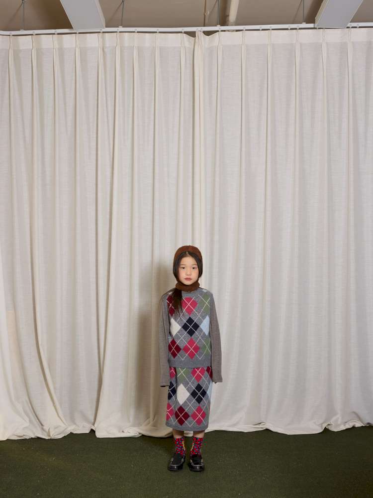 長袖セットアップ yummy&rocky | Checkerboard Wool Soft Knit Set Up チェッカーボード ウール セットアップ【mh0020040】