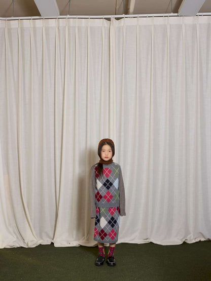 長袖セットアップ yummy&rocky | Checkerboard Wool Soft Knit Set Up チェッカーボード ウール セットアップ【mh0020040】
