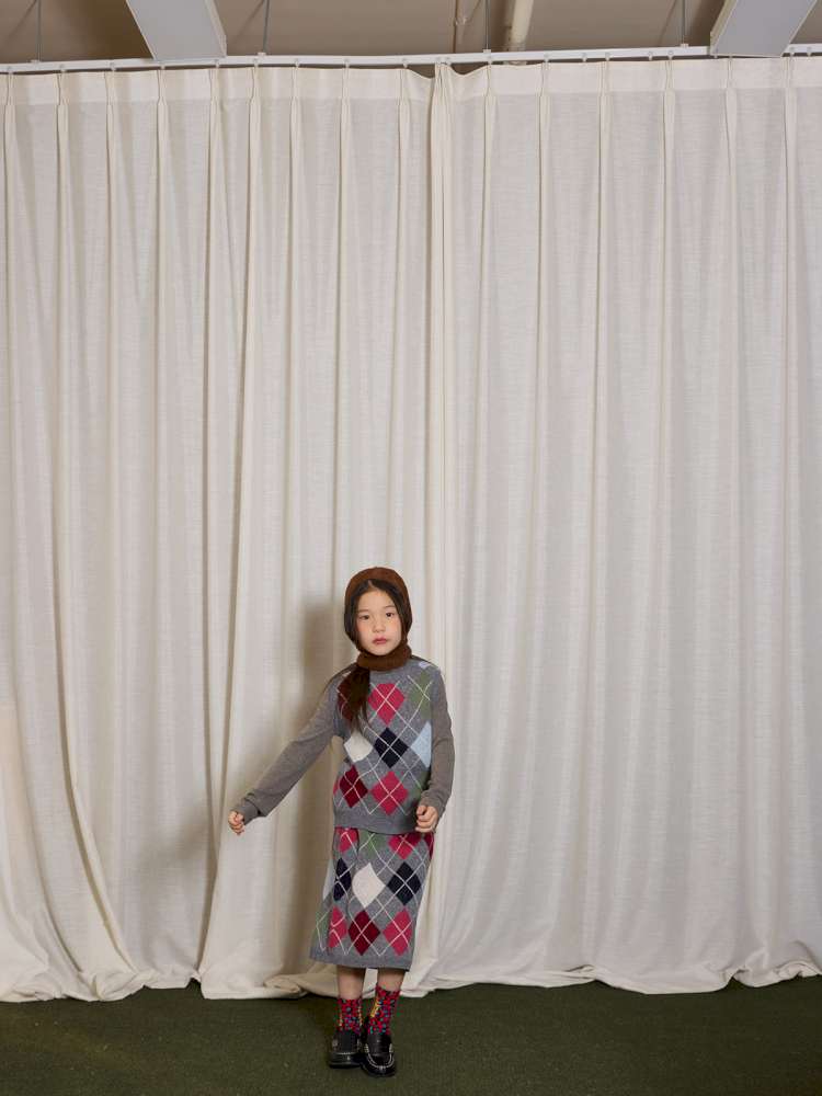 長袖セットアップ yummy&rocky | Checkerboard Wool Soft Knit Set Up チェッカーボード ウール セットアップ【mh0020040】