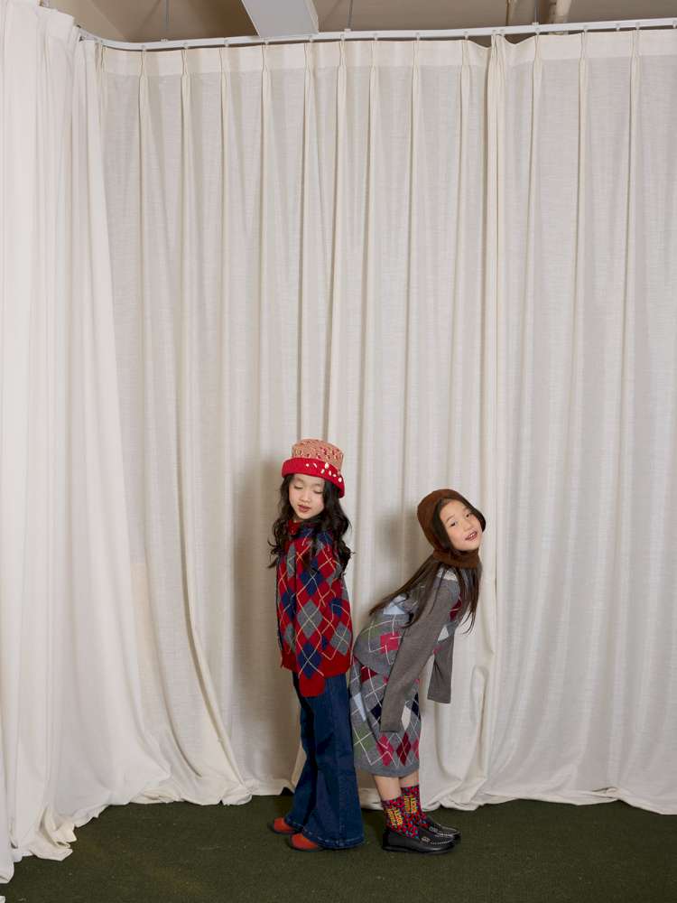 長袖セットアップ yummy&rocky | Checkerboard Wool Soft Knit Set Up チェッカーボード ウール セットアップ【mh0020040】