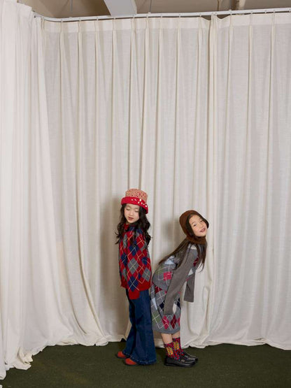 長袖セットアップ yummy&rocky | Checkerboard Wool Soft Knit Set Up チェッカーボード ウール セットアップ【mh0020040】