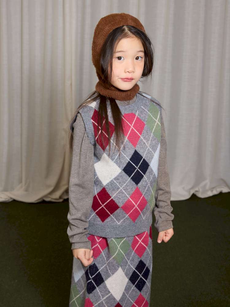 長袖セットアップ yummy&rocky | Checkerboard Wool Soft Knit Set Up チェッカーボード ウール セットアップ【mh0020040】