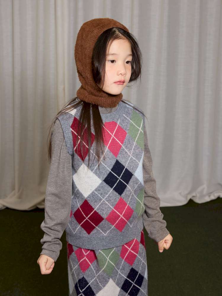 長袖セットアップ yummy&rocky | Checkerboard Wool Soft Knit Set Up チェッカーボード ウール セットアップ【mh0020040】