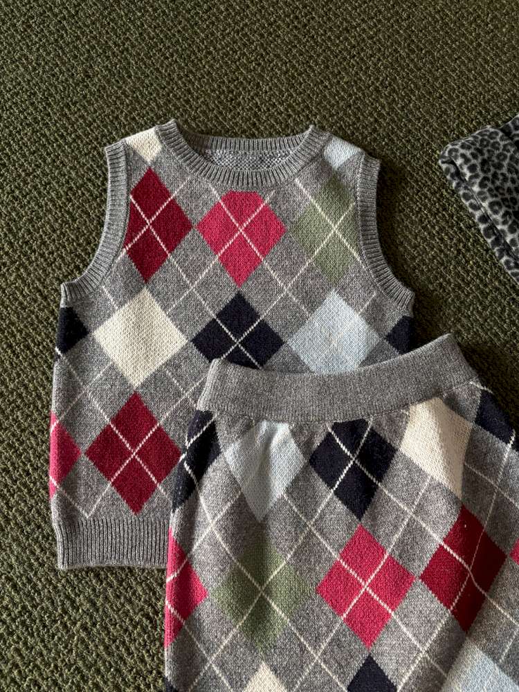 長袖セットアップ yummy&rocky | Checkerboard Wool Soft Knit Set Up チェッカーボード ウール セットアップ【mh0020040】