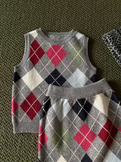 長袖セットアップ yummy&rocky | Checkerboard Wool Soft Knit Set Up チェッカーボード ウール セットアップ【mh0020040】