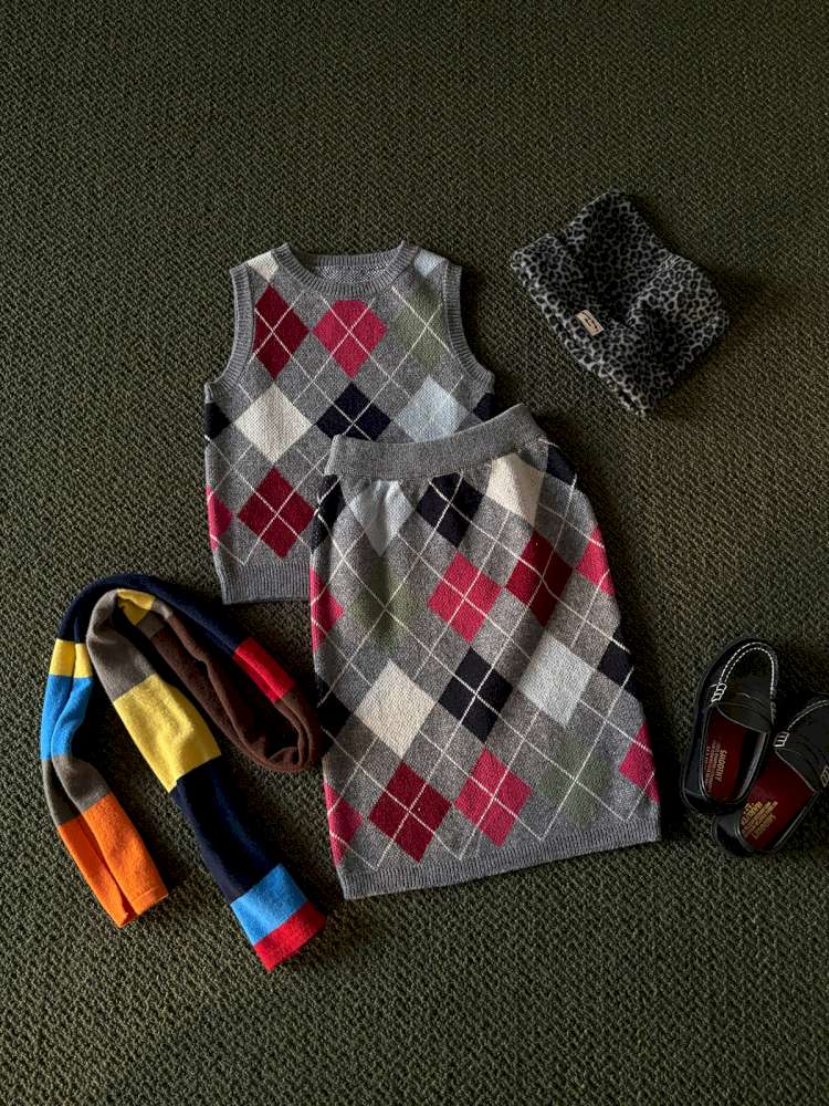 長袖セットアップ yummy&rocky | Checkerboard Wool Soft Knit Set Up チェッカーボード ウール セットアップ【mh0020040】