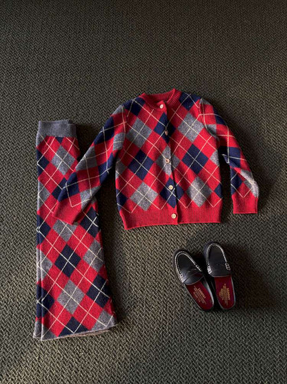 長袖セットアップ yummy&rocky | Checkerboard Wool Soft Knit Set Up チェッカーボード ウール セットアップ【mh0020040】